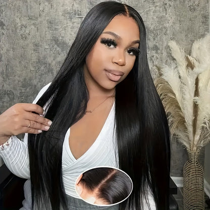 6x4.5 HD Lace Straight Human Hair Wig in Natural Black with Seven Lengths from 22 to 36 Inches