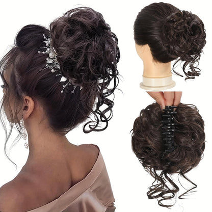 Messy Bun Hairpiece Claw Clip Curly Wavy Synthetic 6 Inch 7 Colors Instant Updo No Heat Easy Style Women Daily Work Party Wedding