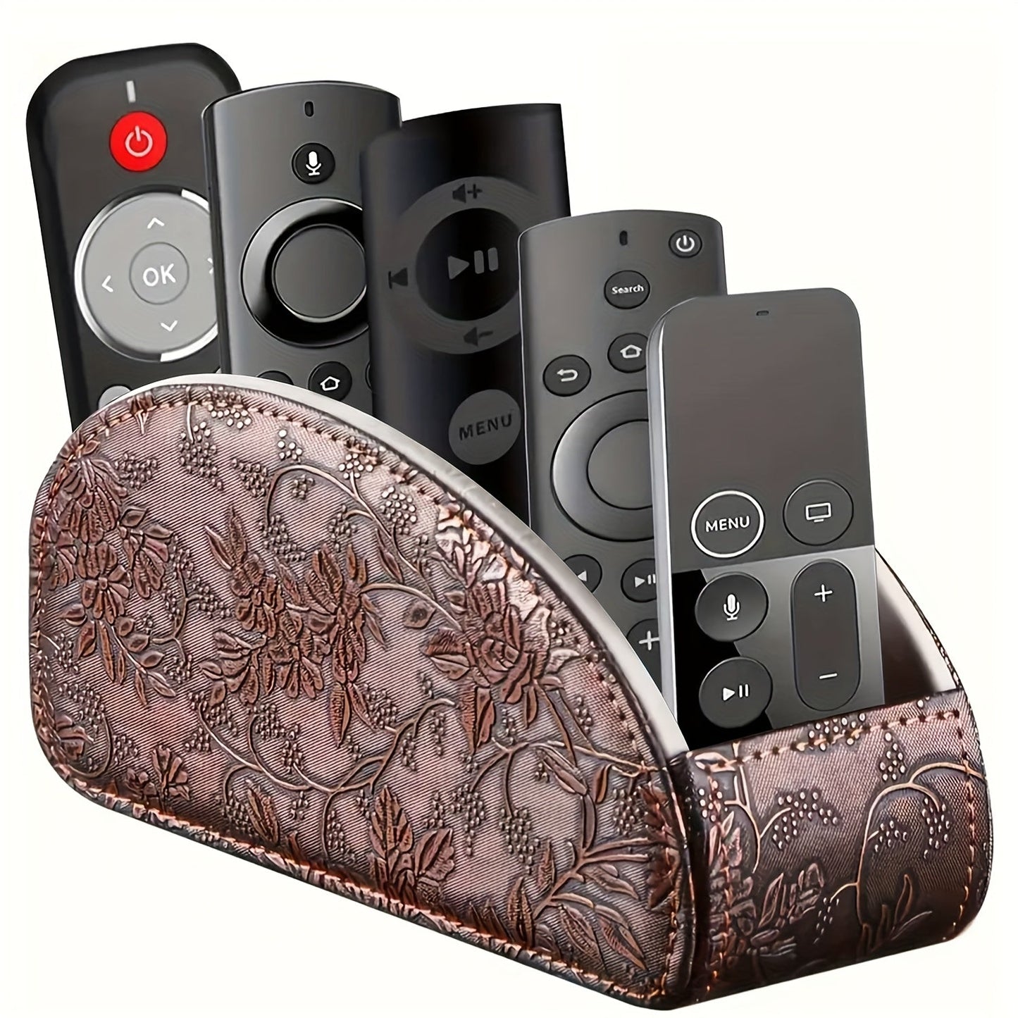 Faux Leather Desktop Organizer 5 Compartments – Multifunctional Remote Control Holder Caddy, Pen Holder Storage Box for Remote Controls, Pens, Eyeglasses, Makeup Brushes & Office Stationery, 10 Styles