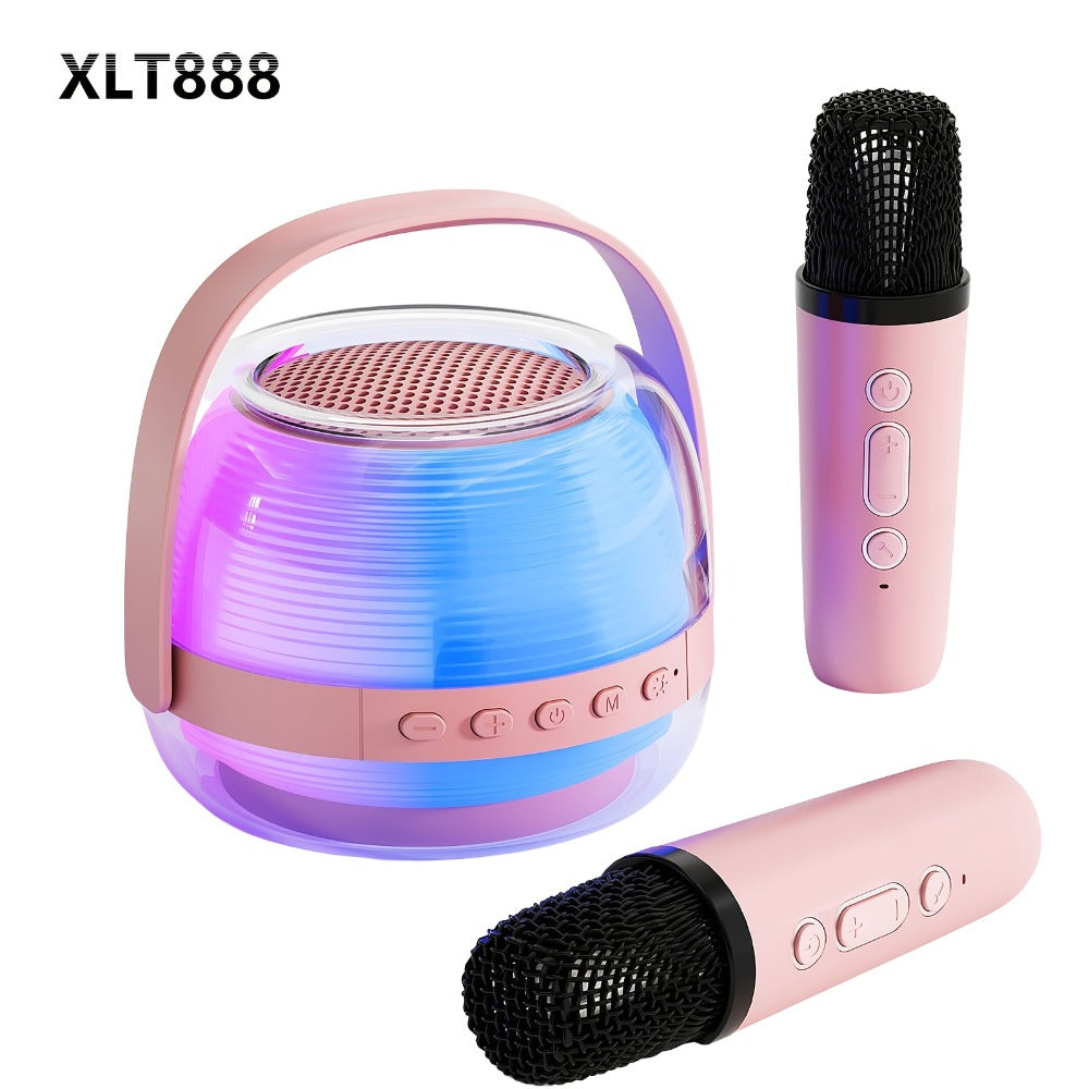 Portable Karaoke Machine with 2 Wireless Microphones, 3-Piece Bluetooth Speaker Set, Ambient Night Lamp Lighting, Birthday Gift for Adults, Kids & Bedroom Home Entertainment