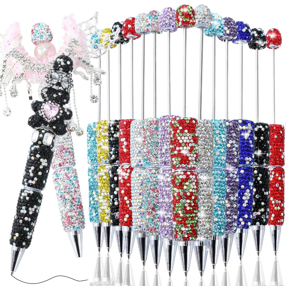 Glitter Beaded Ballpoint Pens, 20-Piece Colorful Set with Sparkly String Beads for Office, School, Party Favors and Gift Bags