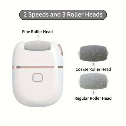 Rechargeable Electric Foot File with Two or Three Roller Heads in White Standard or Pink Upgraded Checkout