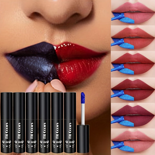 Matte Velvet Lip Stain Set 6 Colors Waterproof Smudge-Proof Long Lasting — Metallic Blue Cobalt Bold Shades Vegan Hypoallergenic Lip Gloss for All Skin Tones