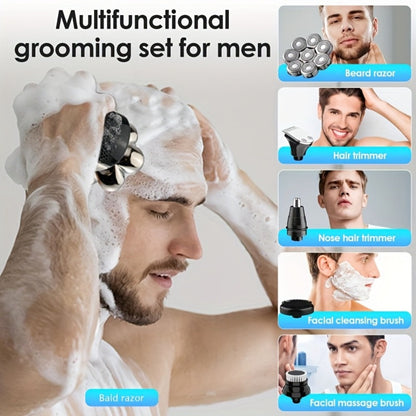 Electric Shaver 8-Blade 5-in-1 Grooming Kit with IPX7, USB-C Charging, Nose Trimmer and Facial Brush
