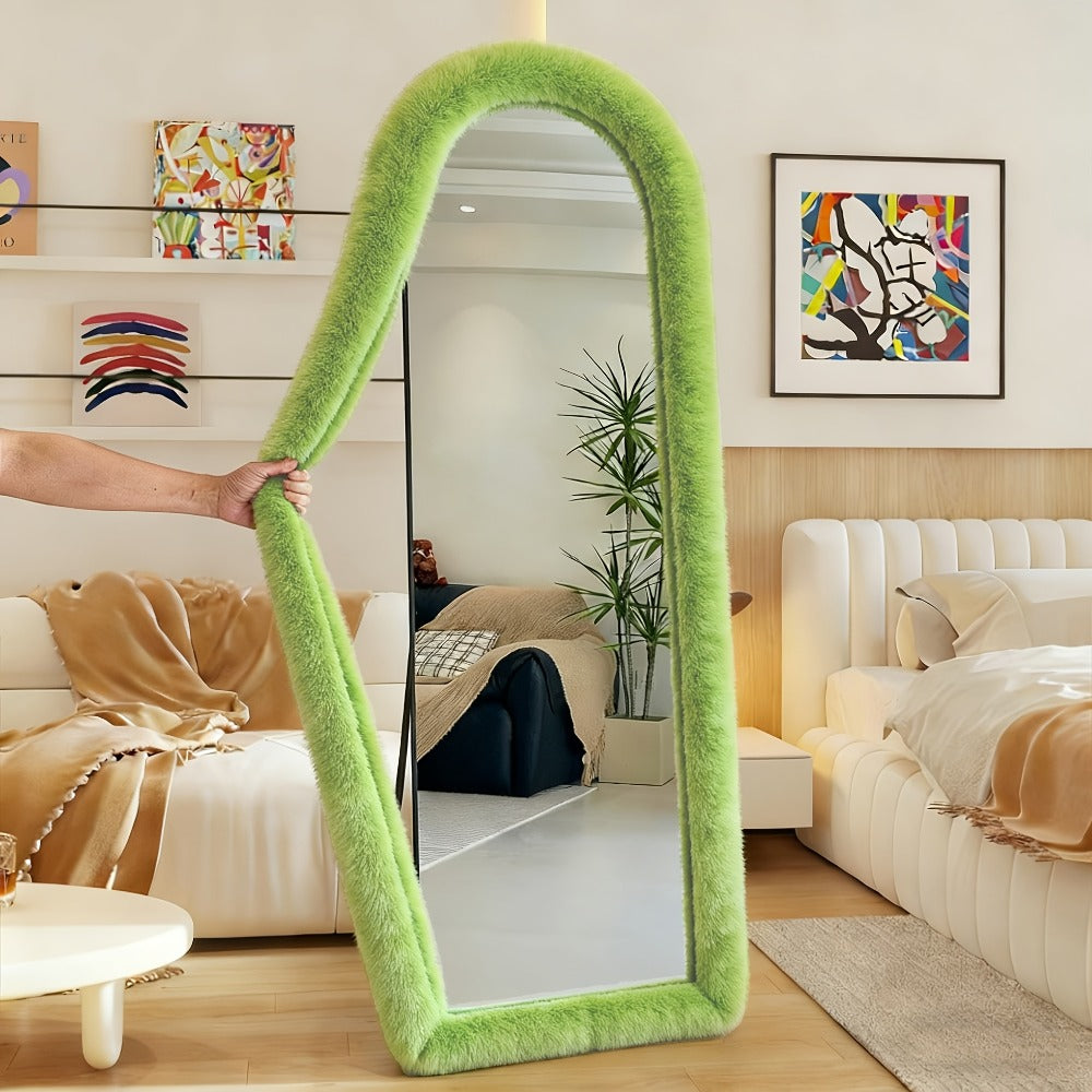 Full Length Floor Mirror Cover Fluffy Stretchable 64"x21" - Soft Non-Slip Irregular Shape Bedroom Dressing Room Mirror Sleeve 6 Colors