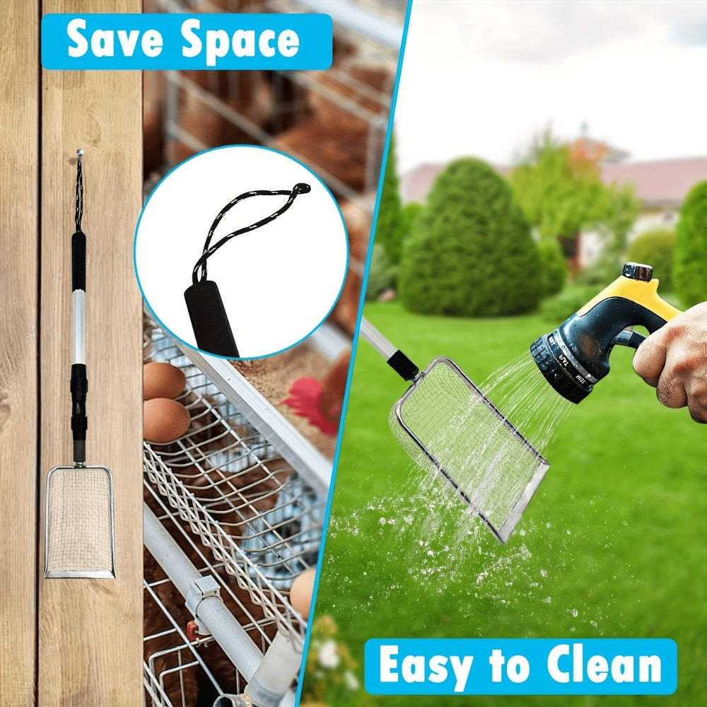 Three-Section Telescopic Beach Sand Sifter with Rectangular Mesh Basket, Wrist Strap and Retractable Handle