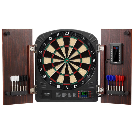 Electronic Dartboard Cabinet Set with LED Scoring – 13.5" Soft Tip, 40 Games 590 Variations, Retro Wood Cabinet, 1-8 Players, 12 Darts & All Accessories Included