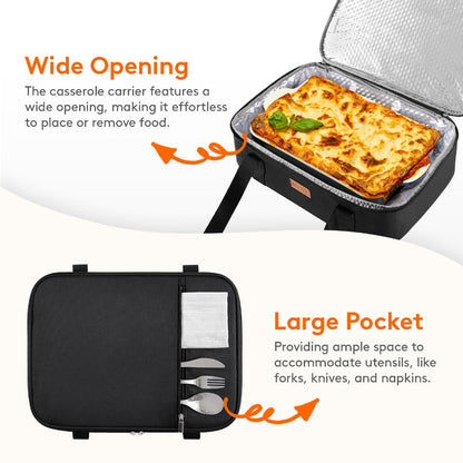 Insulated Casserole Carrier, 15.7-Inch Baking Dish Bag in Single or Double-Deck Configurations