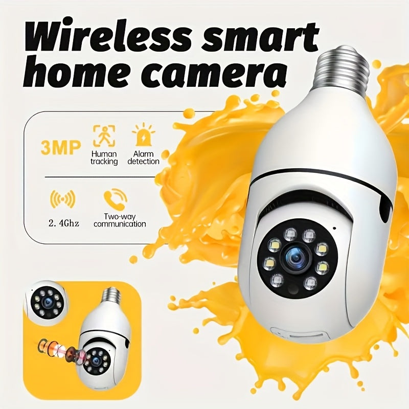 3MP Bulb Security Camera 360° Panoramic WiFi Indoor Surveillance, Dual Band 5GHz & 2.4GHz, Night Vision, Two-Way Audio, App Control – Screw-In Home Garage Pet Baby Nanny Monitor Camera