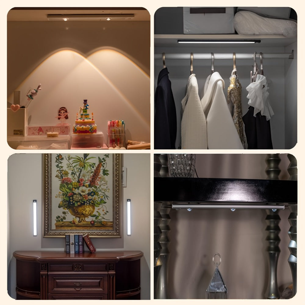Rechargeable Motion Sensor Cabinet Lights with Dimming and Three Modes in Four Size, Color and Pack Options