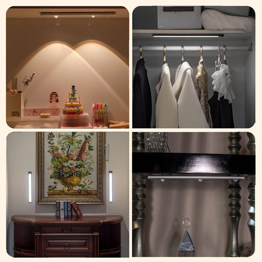 Motion Sensor LED Cabinet Light USB Rechargeable Dimmable Night Light Gesture Control 3 Modes Wireless Under Cabinet Lighting for Kitchen Bedroom Stairs Closet Reading Bedside 2pcs 3pcs
