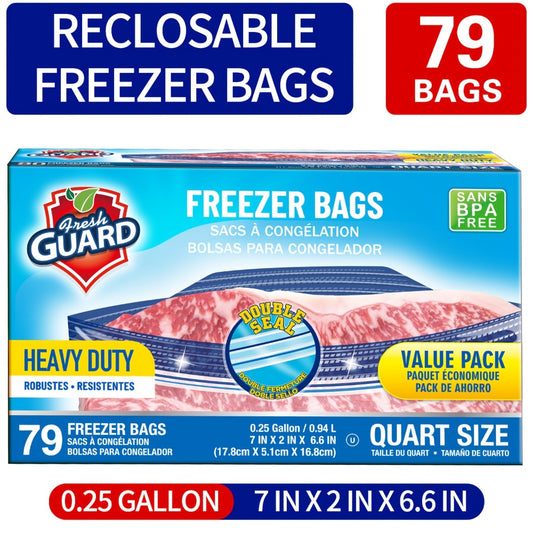 Freezer Storage Bags Resealable – Sturdy Bulk Food Storage Bags with Easy-Open Tabs for Freezer & Refrigerator – 0.25 Gallon, 1 Gallon & 2 Gallon for Fruits, Vegetables, Meats & Meal Prep