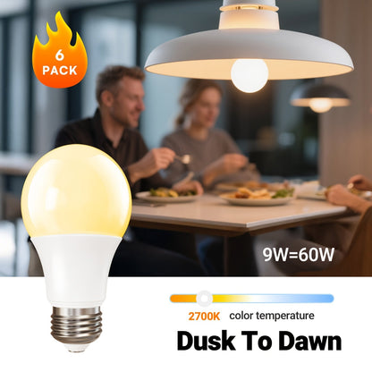 Dusk to Dawn LED Light Bulbs Photocell Sensor Auto On Off - 9W 60W Equivalent E26 Base 5000K for Home, Desk and Accent Lighting