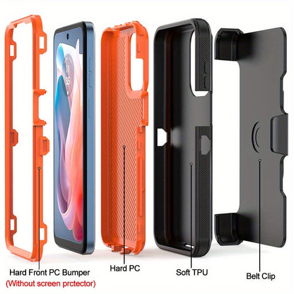 Phone Case Multi-Layer PC and TPU Cover with Belt Clip Holster and Kickstand for Moto G Play 2024