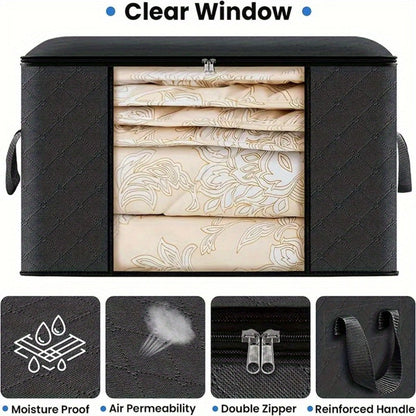 Four-Piece Foldable Storage Bag Set in Black or Gray with Clear Front Panels and Reinforced Side Handles