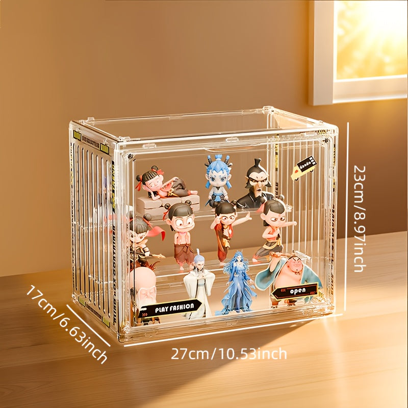 Clear Acrylic Figure Display Case with Magnetic Door, Adjustable Dividers and 3- or 4-Tier Options