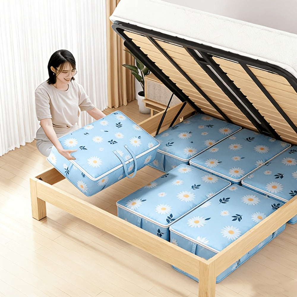 Six-Piece Under-Bed Storage Bag Set with Daisy Print, Dual Handles and 27.56 x 11.81 x 15.75-Inch Size