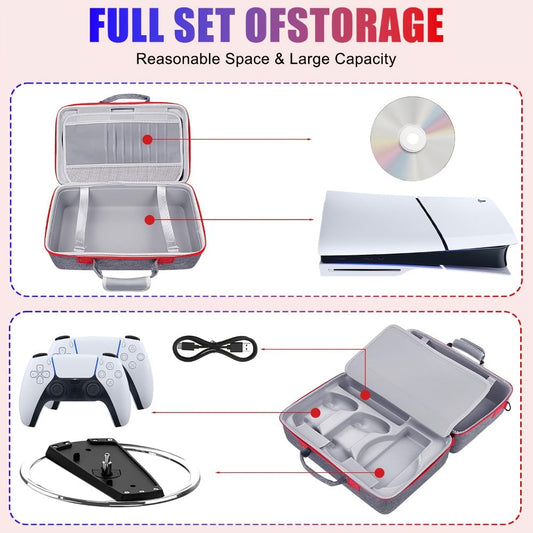 PS5 Slim Hard Shell Travel Carrying Case – Shockproof Protective Bag for PlayStation 5 Slim Disc & Digital Edition, Controller Compartment, 8 Game Card Slots & Shoulder Strap, Black or Grey