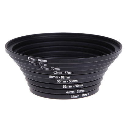 18-Piece Step-Up and Step-Down Lens Filter Adapter Ring Set Covering 37–82 mm Thread Sizes