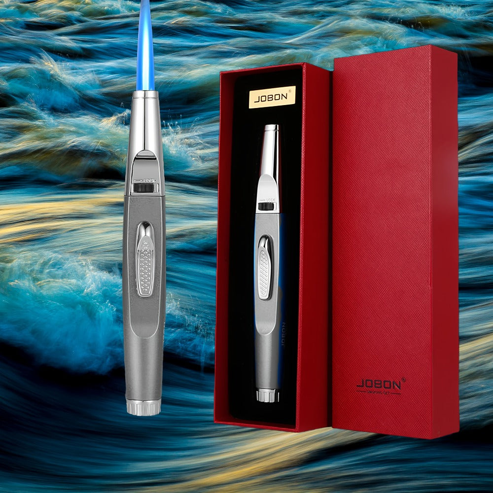 JOBON Pen-Style Torch Lighter with Angled Nozzle, Slim Metal Body and Included Gift Box Presentation