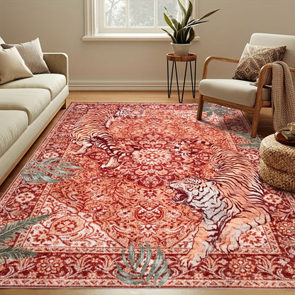Area Rug, Tiger and Jungle Forest Print Ultra-Thin Indoor Carpet in Three Colors with Machine-Wash Care