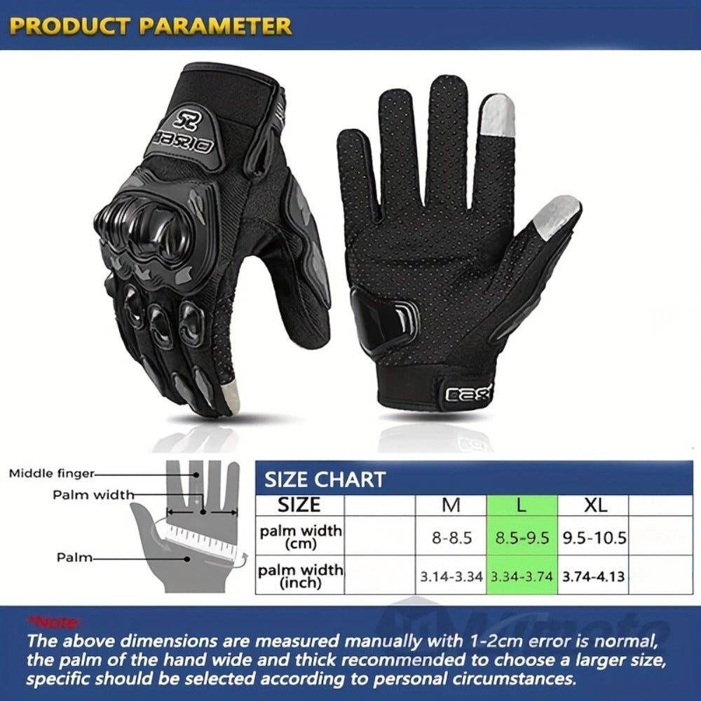 Motorcycle Gloves Full Finger Summer Breathable Touchscreen Hard Shell Protection Non-Slip Motocross Racing Gloves for Men Women, Black Red, M L XL