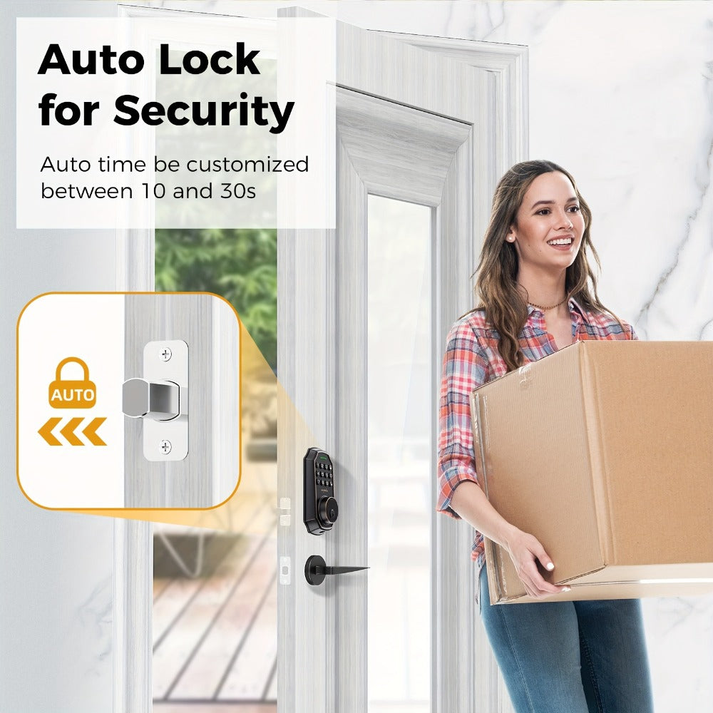 100 Code Keypad Door Lock Smart Keyless Entry Deadbolt – Anti-Peep Password, One-Touch Auto Lock, Fingerprint & WiFi Options, Zinc Alloy Front Door Lock, Easy Install, Low Battery Alarm, Black Silver