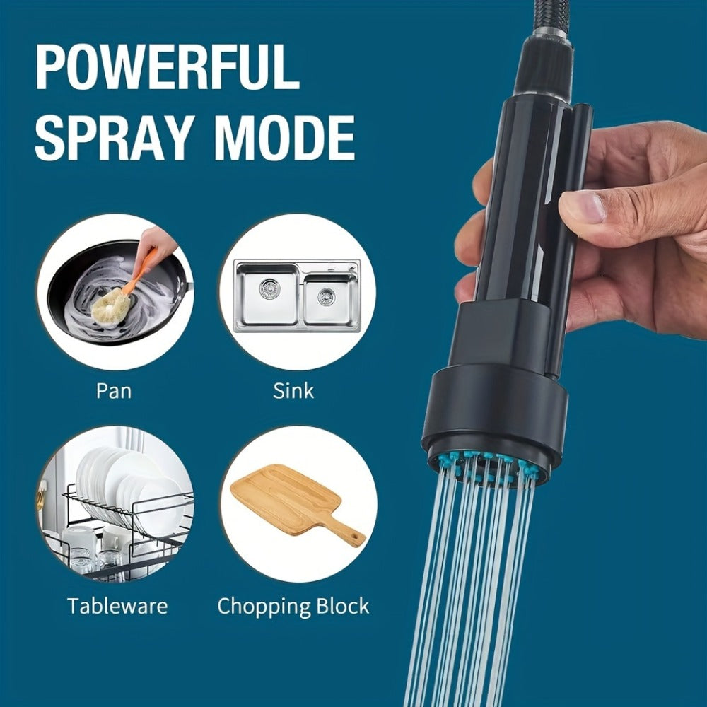 Single-Hole Pull-Down Kitchen Faucet with Spring Spout, 360° Swivel Sprayer and Three Finish Options