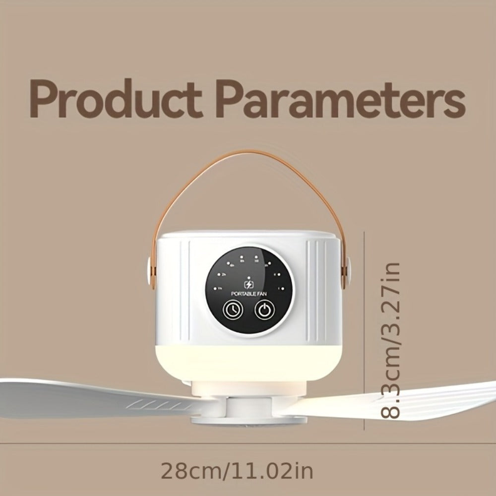 Portable Fan, USB-Powered Hanging Tent Model with Remote Control, LED Light and Optional Triangular Stand