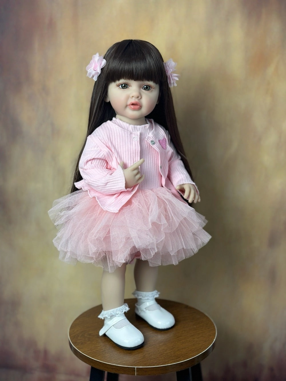 Reborn Doll, 22-Inch Standing Full-Vinyl Figure with Glued Wig, Acrylic Eyes and Clothing Set