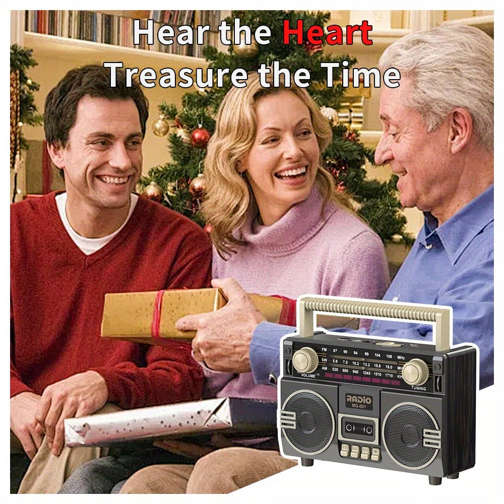 Portable AM/FM/SW Radio with 1200mAh Battery, Bluetooth, USB/TF/AUX Playback and LED Flashlight