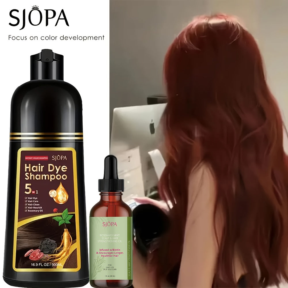Hair Color Shampoo 5-in-1 Instant Gray Coverage Color Dyeing Conditioner 16.9oz – SJOPA No Ammonia Safe Natural Formula 12 Shades Unisex Men Women