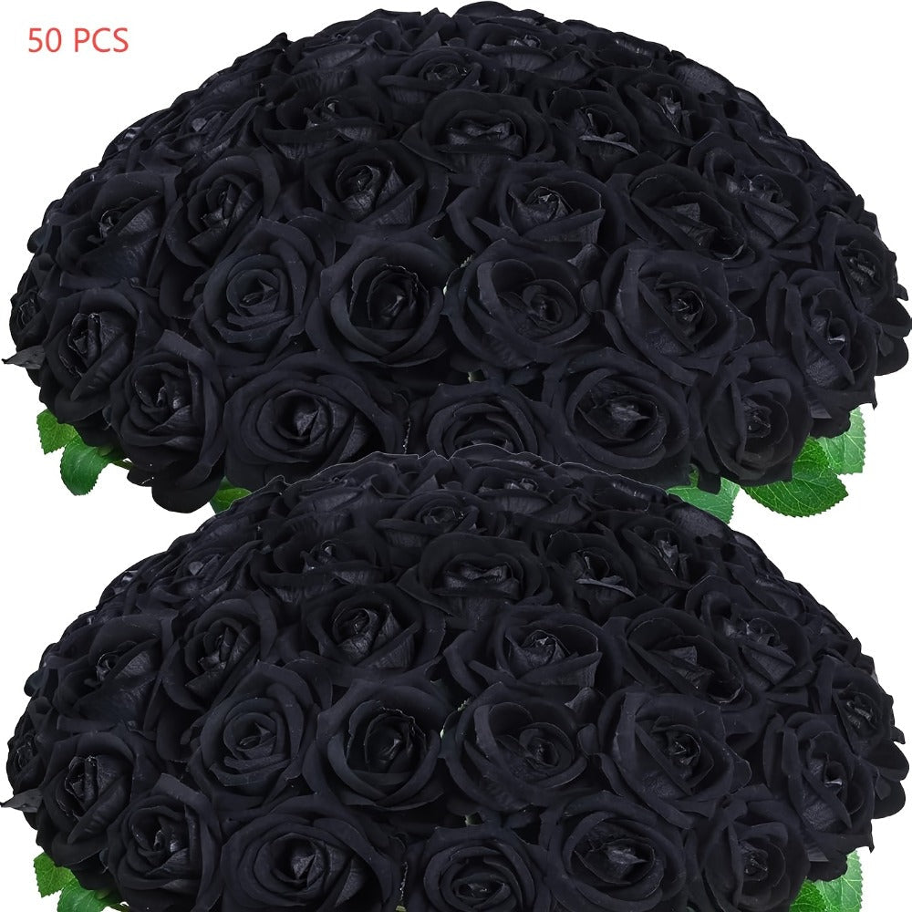 Artificial Flowers Long-Stem Velvet Rose Set in 50 or 100-Piece Variant Options across Five Colors
