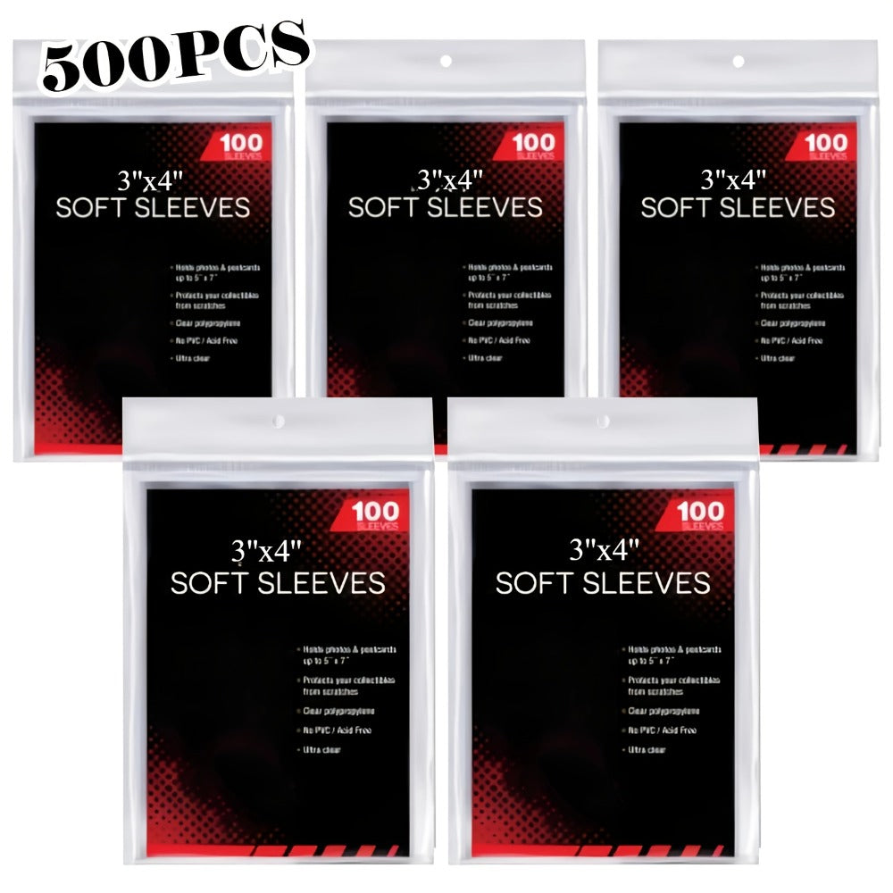 Five-Pack Clear Trading Card Sleeve Set with 100 Soft Sleeves per Pack in Standard 3 x 4-Inch Size