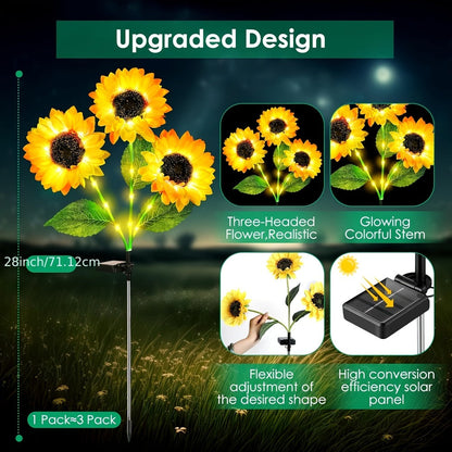 Solar Sunflower Garden Stake Lights, Four Assemblies with 12 Flowers and 8 Butterfly Clips
