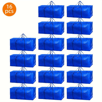 Heavy Duty Moving Bags with Handles & Zippers – Extra Large Waterproof Storage Bags for Moving, Clothes & Closet Organization (6pcs 26.42gal or 16pcs Set, Blue)