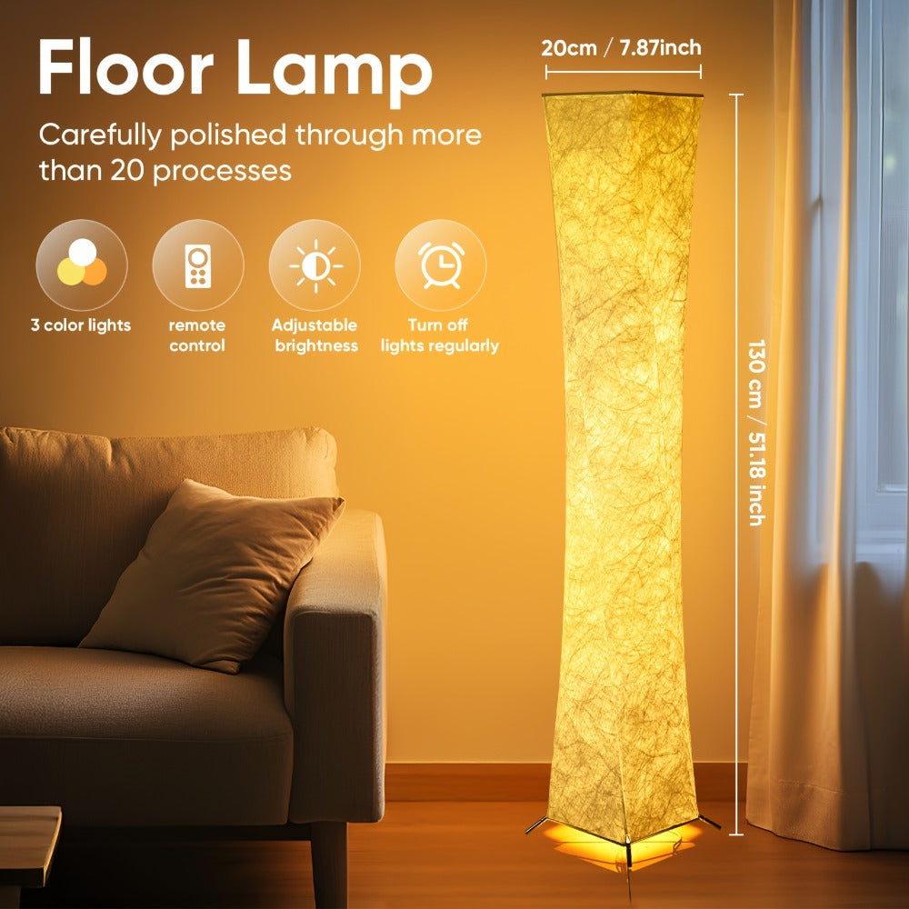 52-Inch Rectangular Fabric Column Floor Lamp with 3000K, 4500K and 6000K Modes plus Handheld Remote