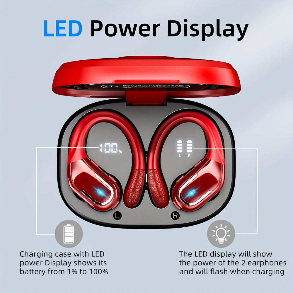 LIFEBEE Dual LED Display Earhook Wireless Earbuds for Running Sports, Pure Bass Sound Noise Cancelling Built-in Mic Over-Ear Headphones