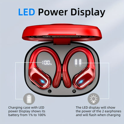 LIFEBEE Dual LED Display Earhook Wireless Earbuds for Running Sports, Pure Bass Sound Noise Cancelling Built-in Mic Over-Ear Headphones