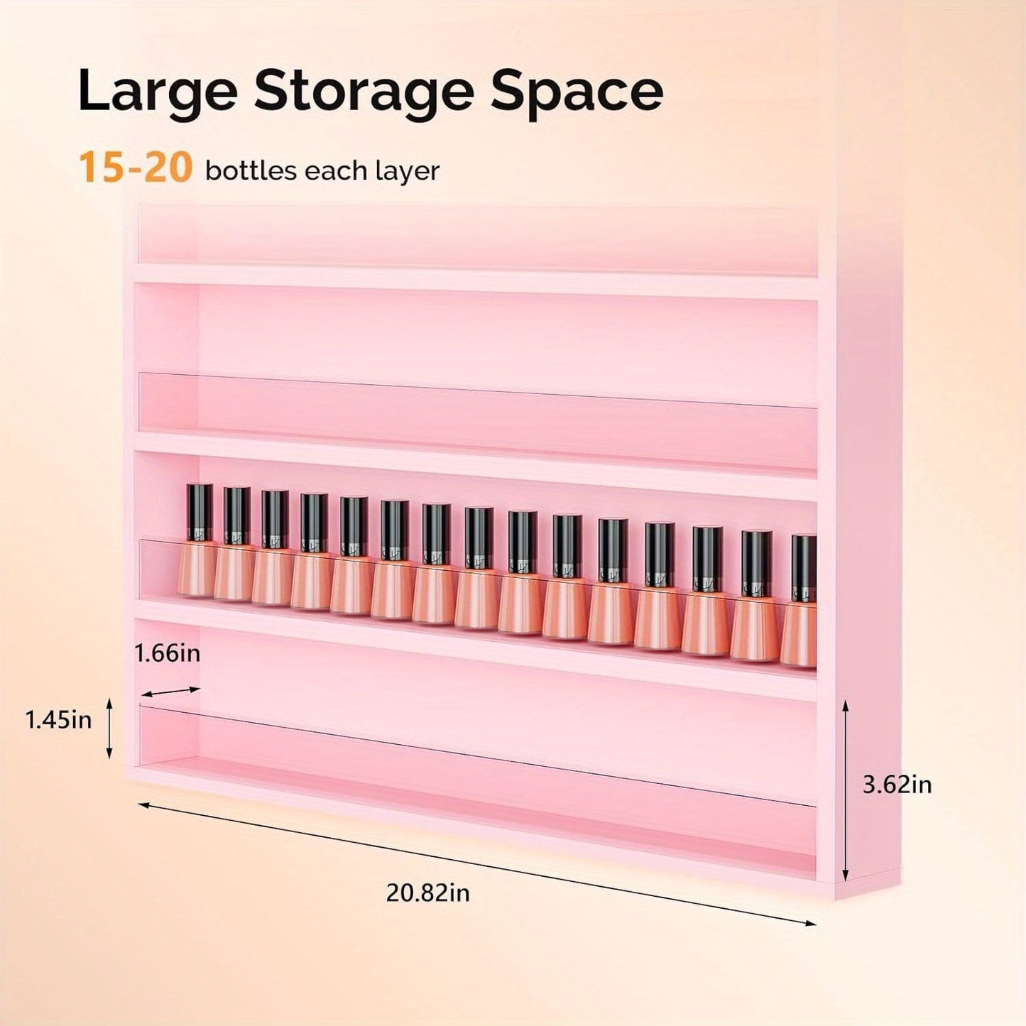 Nail Polish Rack Wall Mount Organizer 6-Tier & 10-Tier with Acrylic Baffle – Salon Display Shelf for Nail Polish Storage, Home Nail Studio & Spa, Black White Pink