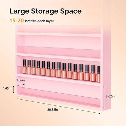 Nail Polish Rack Wall Mount Organizer 6-Tier & 10-Tier with Acrylic Baffle – Salon Display Shelf for Nail Polish Storage, Home Nail Studio & Spa, Black White Pink