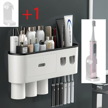 Wall-Mounted Toothbrush Organizer with Dispenser, Side Brush Stand and Two- or Three-Cup Options
