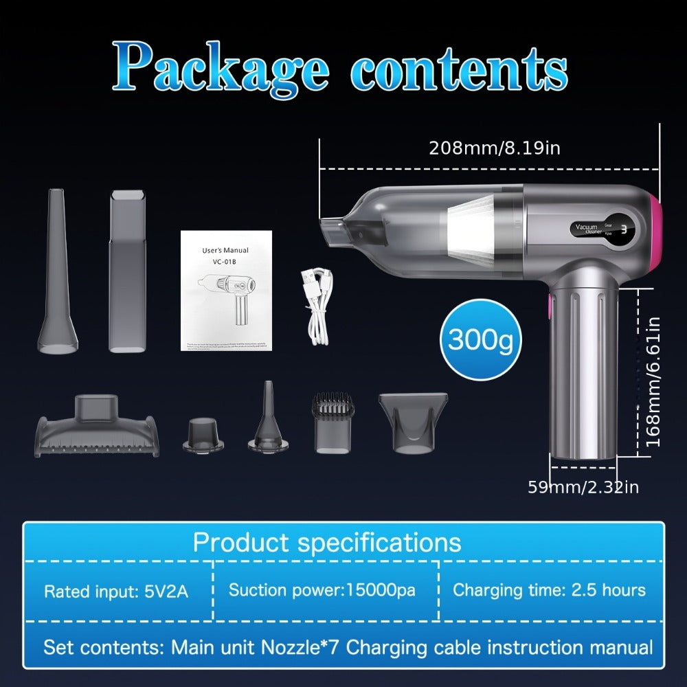 Cordless Car Vacuum Cleaner USB Rechargeable – Powerful Handheld Vacuum with Blow & Suction, Multiple Accessories for Car, Home, Office & Outdoor Use, Portable Strong Suction Auto Vacuum