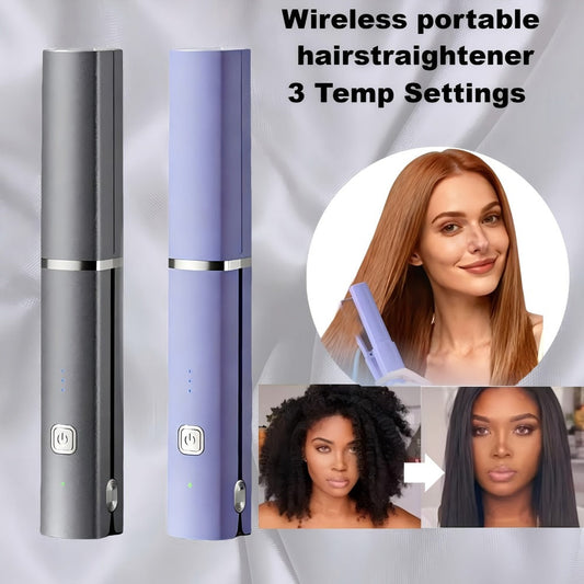 Cordless Straightener and Curler Hair Styling Tool with Three Heat Settings in Gray or Purple
