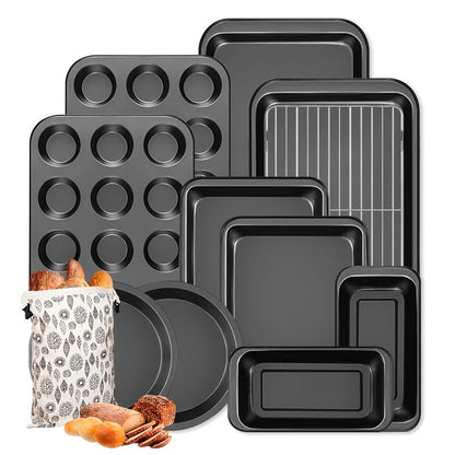 Mixed-Color Bakeware Set with 2–18 Pieces, Cake and Muffin Pans, Trays, Racks and Tools Pictured