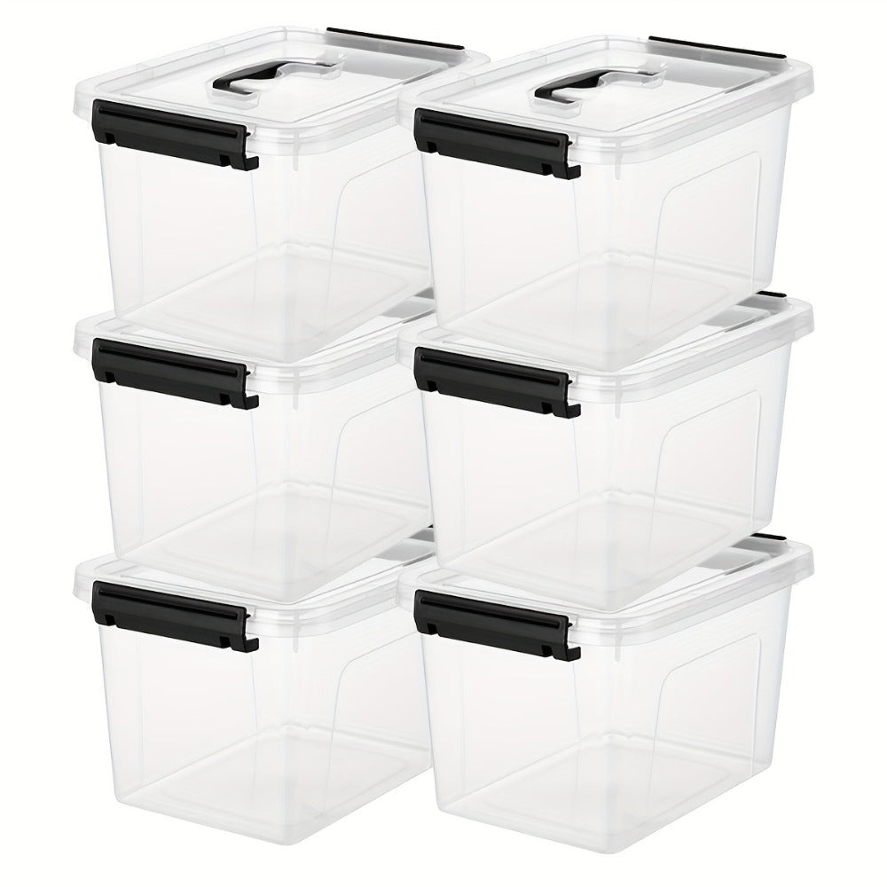 Six-Pack Clear 5.5-Liter Storage Bins with Lids, Latch Handles and Stackable Rectangular Design
