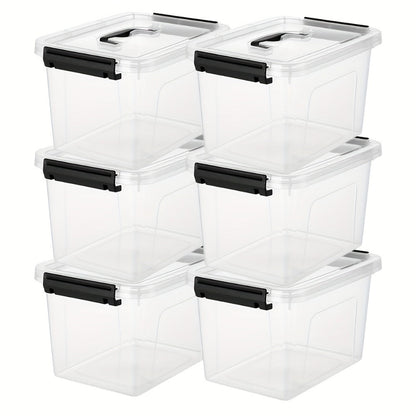 Six-Pack Clear 5.5-Liter Storage Bins with Lids, Latch Handles and Stackable Rectangular Design