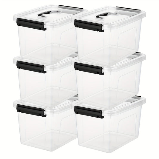 6-Pack Clear Storage Bins with Lids & Latch Handle, Stackable Plastic Containers 6-Liter