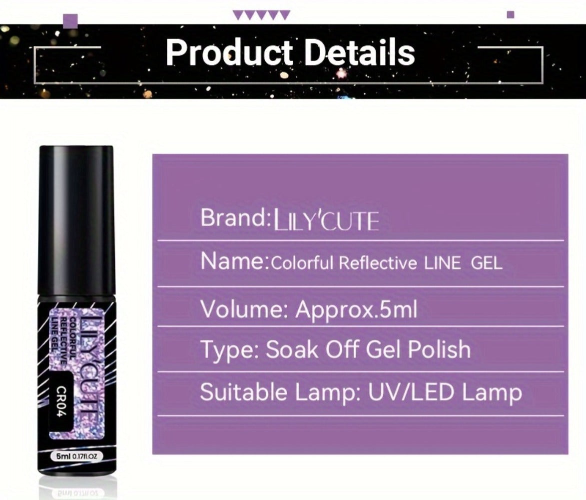 Reflective Line Nail Art Gel Set with Three 5ml LILYCUTE Bottles, Slim Liner Brushes and Two Color Group Options