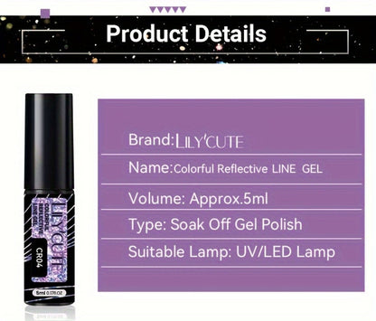 Reflective Line Nail Art Gel Set with Three 5ml LILYCUTE Bottles, Slim Liner Brushes and Two Color Group Options